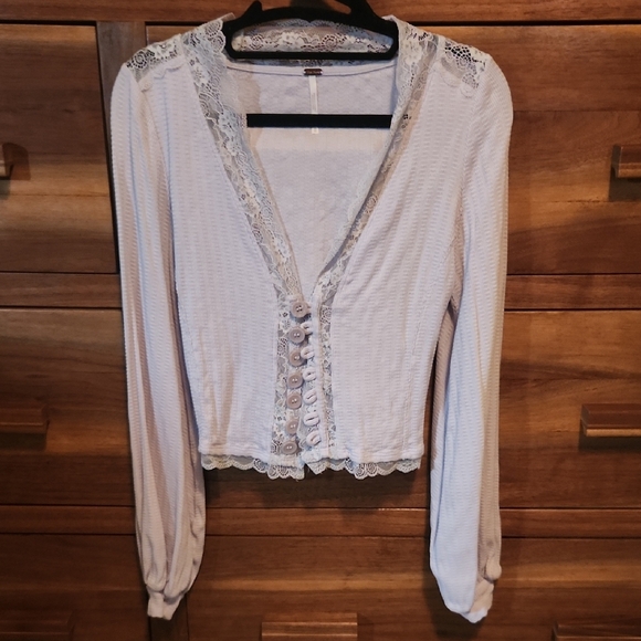 Free People Purple Long Sleeve Embellished Blouse - Picture 1 of 8